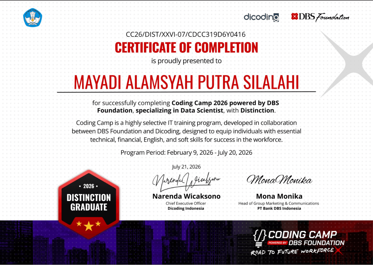 Data Scientist Cohort at Coding Camp powered by DBS Foundation